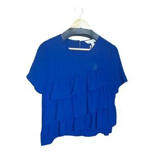 Davi & Dani Womens Royal Blue Tiered Ruffle Front Short Sleeve Top Size M NWT